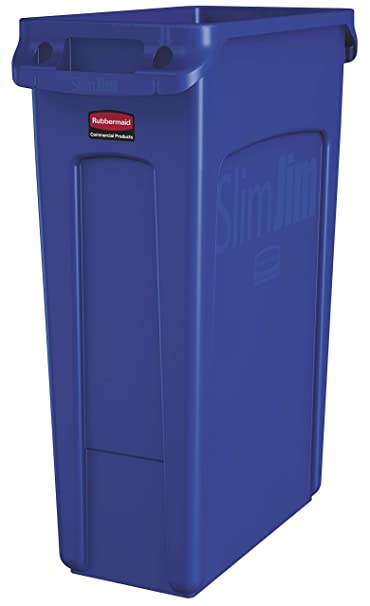 Rubbermaid Commercial Products Slim Jim Plastic Rectangular Trash/Garbage Can with Venting Channels, 23 Gallon, Blue (1956185)