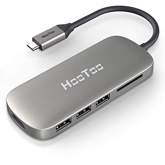 HooToo USB C Hub, 6-in-1 USB C Adapter with 4K USB C to HDMI, 3 USB 3.0 Ports, SD Card Reader, PD Charging Port for MacBook/Pro/Air (2018)，ChromeBook，and More USB C Devices