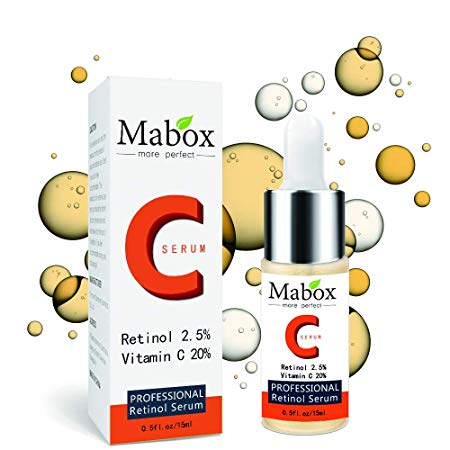 Mabox Retinol 2.5% Vitamin C face Serum Hyaluronic Acid Whitening Anti-Aging Fade Spots Removing Freckle Anti Wrinkles For Skin Care Facial Serum(0.5 fl. oz/15ml) (C plus)