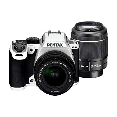 Pentax K-S2 DSLR Camera with Dual Lens Kit 18-50mm WR RE & 50-200mm ED WR (White with Racing Stripes)