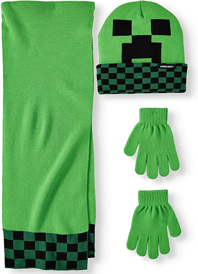 Minecraft Scarf Hat Gloves 3 Piece Set