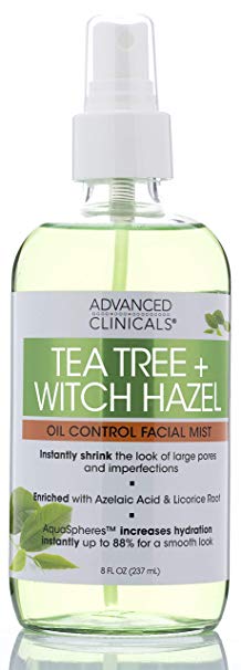 Tea Tree   Witch Hazel Oil Control, Skin Refreshing, Hydrating Face Mist Spray, Non-Greasy Facial mist with Tea Tree Oil to Minimize the Look of Skins Imperfections by Advanced Clinicals, 8 oz.