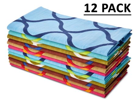 Cotton Craft Moroccan Tile Soft Premium Cotton 20x20-Inch Napkins Assorted Color Pack of 12