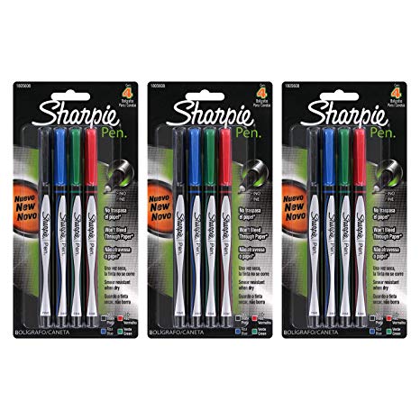 Sharpie Plastic Point Pen, 0.8mm, Fine Point, Assorted Colors, 12 Count