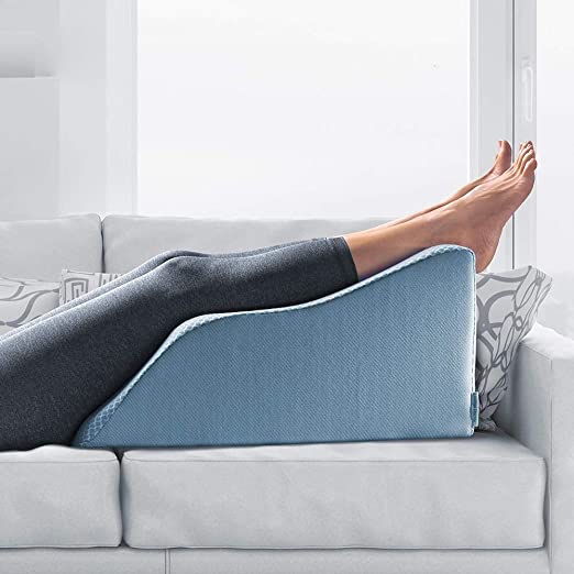 Lounge Doctor Elevating Leg Rest Pillow Wedge Foam w Light Blue Cover Large 24" Foot Pillow Leg Support Reduce Swelling Improves Circulation