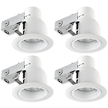 Globe Electric 4" Rust Proof Indoor/Outdoor Ridged Baffle Recessed Lighting Kit, 4-Pack, Dimmable Downlight, White Finish, 90958