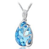 Christmas Gift No1 - Teardrop Ocean Blue SWAROVSKI ELEMENTS Crystal Pendant Necklace Fashion Women Jewelry - Environmental Friendly - Elegant and eye-catching this on-trend silhouette demonstrates Swarovskis craftsmanship at its best - 100 Satisfaction or Money Back Guarantee
