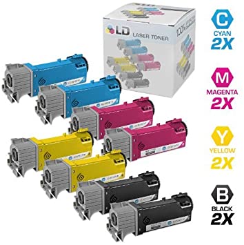 LD Compatible Toner Cartridge Replacements for Dell Color Laser 2150 & Dell Multi-Function 2155 High Yield (2 Black, 2 Cyan, 2 Magenta, 2 Yellow, 8-Pack)