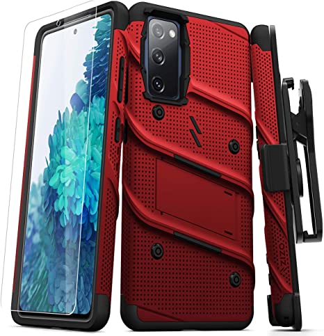 ZIZO Bolt Series for Galaxy S20 FE Case with Screen Protector Kickstand Holster Lanyard - Red & Black