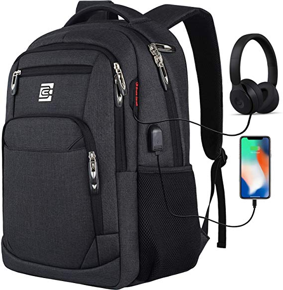 Travel Laptop Backpack with USB Charging&Headphone Port,Anti-Theft Business Laptop Backpack with Breathable Padded Shoulder Strap, Water Resistant 15.6'' Computer Rucksack for School/Work/Travel