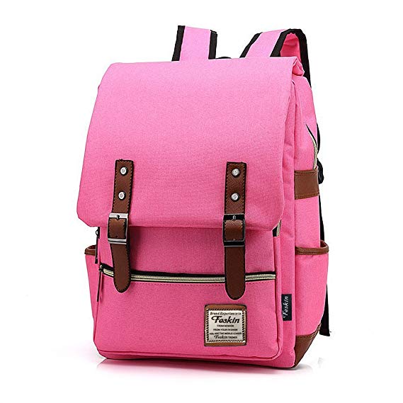 Unisex Professional Slim Business Laptop Backpack, Feskin Fashion Casual Durable Travel Rucksack Daypack (Waterproof Dustproof) with Tear Resistant Design for Macbook, Tablet - Rose Pink