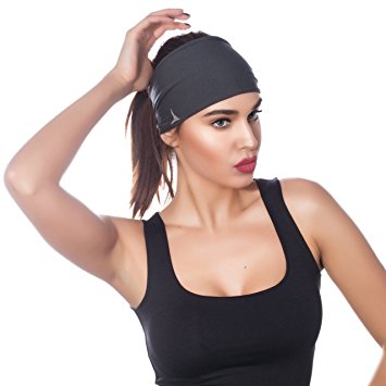 Multi Style 5" Wide Women Headband / Sweatband Best for Sports, Workout, Yoga and Fashion. Thick Elastic Hair Band Included. Ultimate Athletic Performance & Customizable Style
