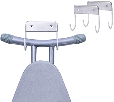 2 Pack Ironing Board Hanger Wall Mount, White Ironing Board Holder Organizer Wall Rack, Home Intuition Over The Door Ironing Board Organizer, for Laundry Rooms