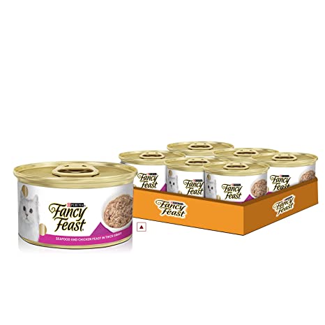 Purina Fancy Feast Seafood and Chicken Feast in Thick Gravy Wet Adult Cat Food Pack of 6 X 85g Cans (1 Can Free with 5 Cans)