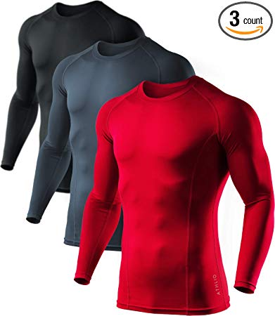ATHLIO Men's (Pack of 1or 3) Cool Dry Compression Long Sleeve Baselayer Athletic Sports T-Shirts Tops