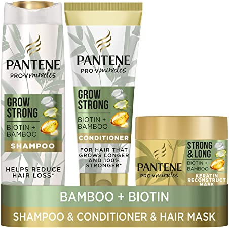 Pantene Grow Strong Hair Loss Treatment Set for Up to 96% Less Hair Loss with a Bamboo and Biotin Hair Growth Shampoo, a Conditioner and a Keratin Treatment Hair Mask