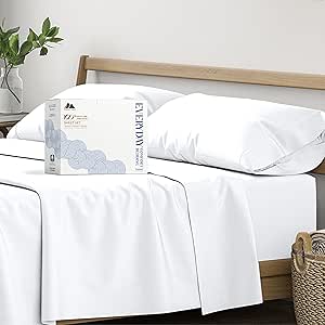 Mayfair Linen 100% Organic Cotton Percale Sheets Full Size - White Cotton Percale Sheets Full, 4 Piece Full Percale Sheet Sets, Soft & Crisp, Cooling Sheets, 16" Deep Pocket Hotel Sheets Full Size