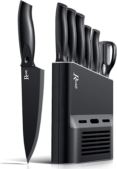 Kitchen Knife Set with Block Knife Sets for Kitchen Black Chef Knives Sets Knife Bread Knife santoku Knife Utility Knife paring Knife Scissors Sharp Kitchen Knives Sets with Holder