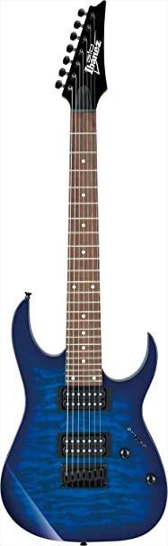 Ibanez GRG 7 String Solid-Body Electric Guitar, Right, Transparent Blue Burst, Full (GRG7221QATBB)