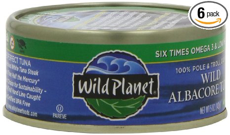 Wild Planet Wild Albacore Tuna, No Salt Added, 5-Ounce Cans (Pack of 6)