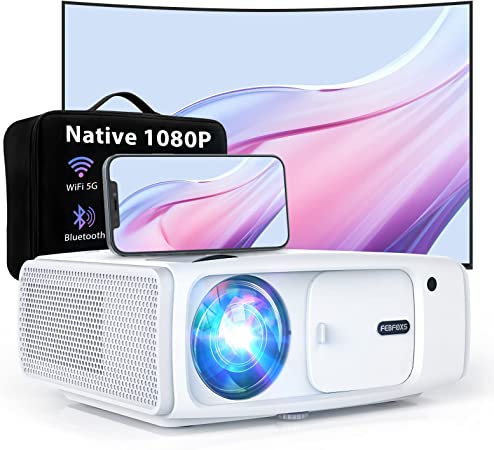 Projector, Febfoxs Projector with WiFi and Bluetooth, 400 ANSI Lumen 1080P Portable Projector, UHD Movie Projector with Bag, 4K, Zoom, Supported, Bluetooth Projector Compatible w/Phone/PC/DVD/PS5