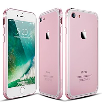 iPhone 7 Case, Roybens [Invisible Metal Series] Protective Aluminum Outer Layer   Rubber Inner Layer Hard Thin Bumper Ultra Slim for Apple iPhone7 [2016] 4.7 inch, Rose Gold
