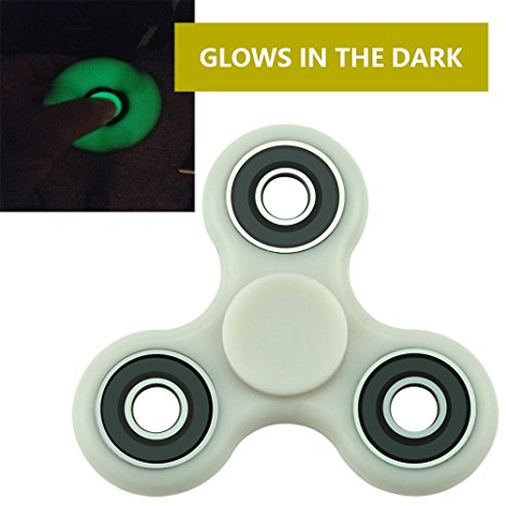 KOMIWOO 4-Mins Glow in the Dark Tri-Spinner Fidget Toys, [3D Figit] Ultra Fast Bearings Finger Spinners Great for ADHD EDC Hand Killing Time, The Longest Spin Time(Fluorescence White)