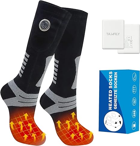 Heated Socks for Men Women, Rechargeable Electric Heated Socks 5V 5000mah Battery, 3-Gear Thermal Heating Cotton Socks Warm, Camping Foot Warmers for Ski Hiking Fishing Hunting