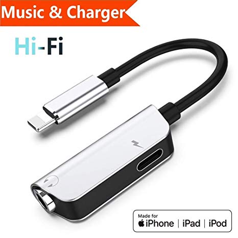 Headphone Adapter for iPhone Adaptor 3.5mm Jack Dongle Earphone Connector 2 in 1 Music Accessories Car Charger Cables Charge & Audio Convertor Compatible for iPhone 8/ X/XS MAX/XR/ 8Plus/ 7/7 Plus