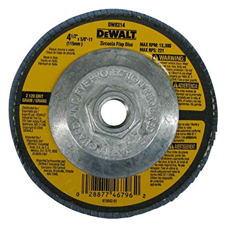 DEWALT DW8314 4-1/2 by 5/8-Inch-11 120 Grit Zirconia Angle Grinder Flap Disc