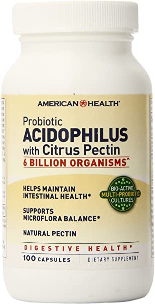 American Health Probiotic Acidophilus with Citrus Pectin - Promotes Intestinal Health, Supports Microflora Balance & Nutrient Absorption - Gluten-Free - 100 Capsules, 50 Total Servings