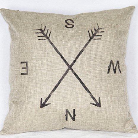 18" X 18" Cotton Linen Square Throw Pillow Case Compass Decorative Sofa Cushion Cover