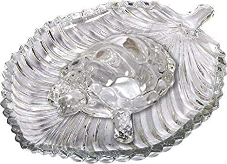 TDS Crystal Glass Vastu and Feng Shui Turtle/Tortoise with Leaf Plate for Good Luck and Wealth Creation