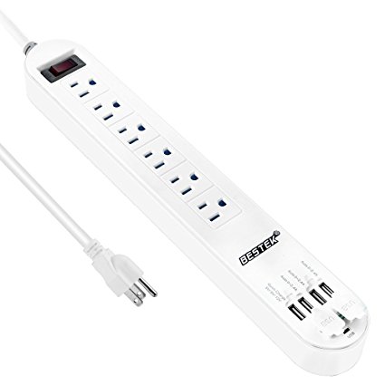 BESTEK 6-Outlet Surge Protector 6.6ft Cord with 7.5A 4 USB Ports