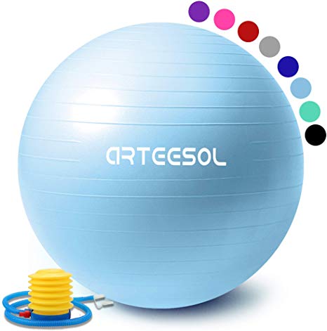 Exercise Ball Arteesol Yoga Ball with Quick Pump Anti-Burst Fitness Balance Swiss Gym Ball 45cm / 55cm / 65cm / 75cm Anti-Slip Heavy Duty Yoga Pilates Core Training Physical Therapy