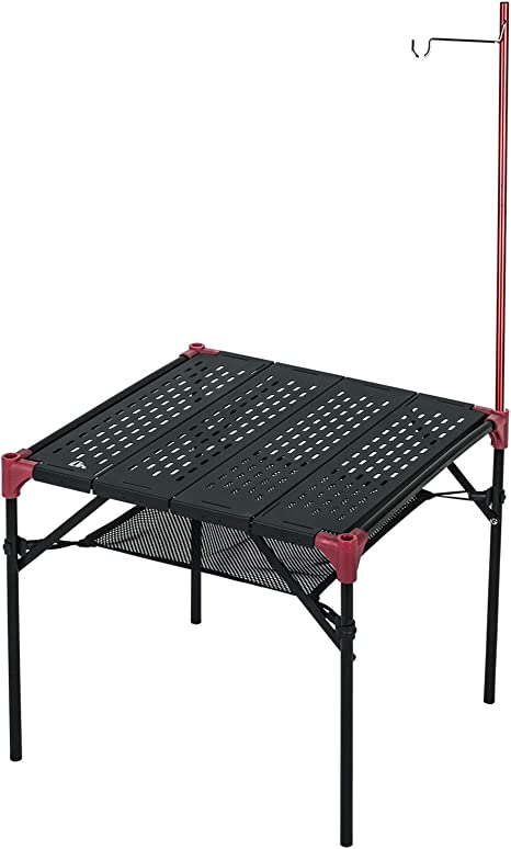 iClimb Extendable Folding Table Large Tabletop Area Ultralight Compact with Hollow Out Tabletop for Camping Backpacking Beach Concert BBQ Party, Three Size (Black - S   Hanger)