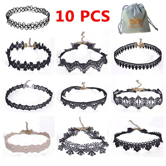 YallFF 10pcs Different Style Gothic Punk Lace Tattoo Choker Necklace Collar Chain
