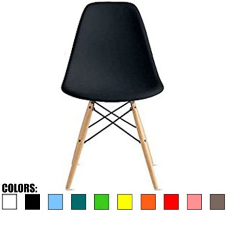 2xhome - Black - Eiffel Eames Style Side Chair Wood Dowel Legs