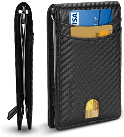 Slim Wallet Money Clip Mens Minimalist Genuine Leather Front Pocket Bifold Wallet RFID Blocking Gift Box