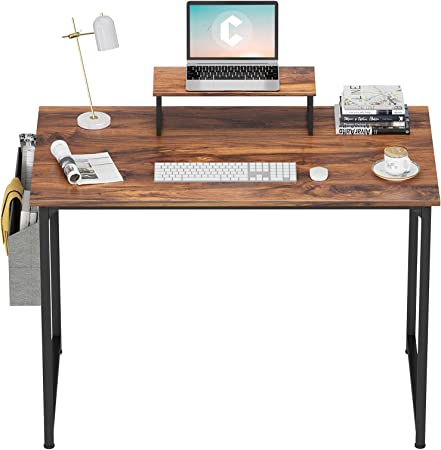 Cubiker Computer Desk 32 Inch Home Office Writing Desk Student Study Desk with Small Table and Storage Bag, Dark Rustic