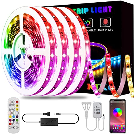 Led Lights Strip for Bedroom, KIKO 65.6ft/20m Led Lights Strips 5050 RGB Strip Lights with Bluetooth and Remote Control Sync to Music Apply for Party and Home Decoration (65.6FT)