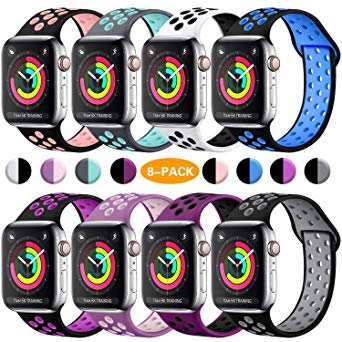 ilopee Compatible with Apple Watch Band 42mm 44mm, Premium Silicone Bracelet for iWatch Series 5 4 3 2 1, Multi Colors, S/M