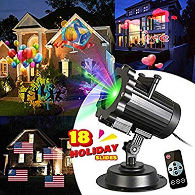 LED Christmas Projector Lights with 18 Slides,Waterproof Light Projection Night Lights Lighting Lamp Landscape Garden Decoration for Christmas, Halloween Holiday Party with Remote Controller