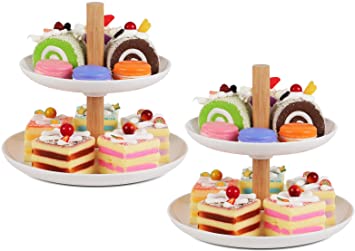 Kootek 2 Pack Dessert Stand Cupcake Stands, White Serving Trays Plastic Cake Stand Reusable Pastry Holder Fruit Display Plate for Wedding Birthday Baby Shower Holiday Christmas Tea Party Decorating
