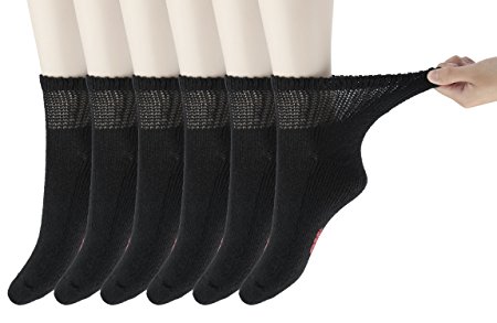 MD Diabetic Socks Mens and Womens Half Cushion Circulatory Quarter Socks for winter Loose Fit 6 Pack S6Black13-15