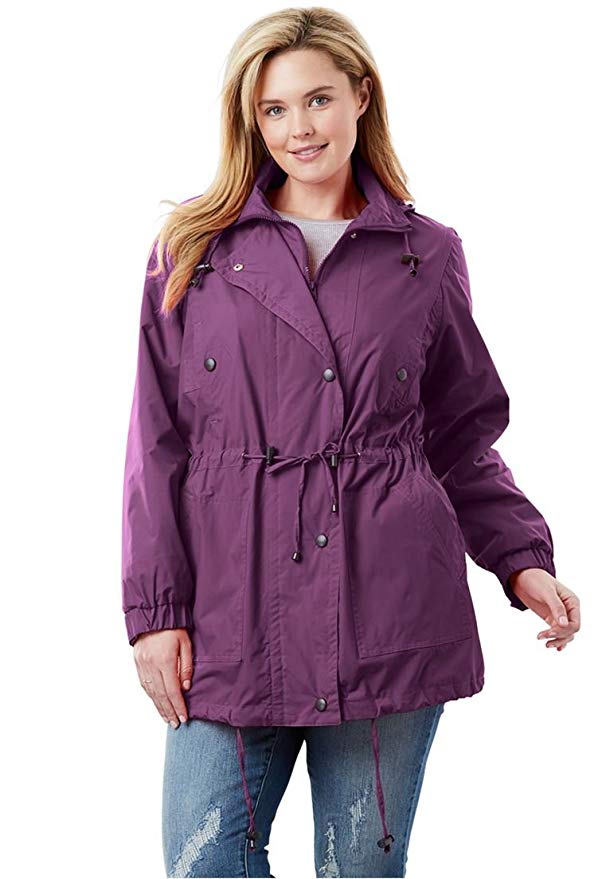 Woman Within Plus Size Weather-Resistant Taslon Anorak