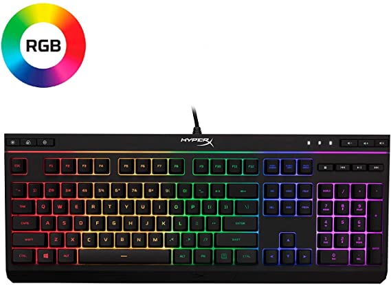 HyperX Alloy Core RGB – Membrane Gaming Keyboard – Comfortable Quiet Silent Keys with RGB LED Lighting Effects, Spill Resistant, Dedicated Media Keys, Compatible with Windows 10/8.1/8/7 – Black