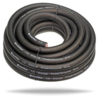 InstallGear 1/0 Gauge Ga Awg Black 25ft Power or Ground Cable True Spec and Soft Touch Wire