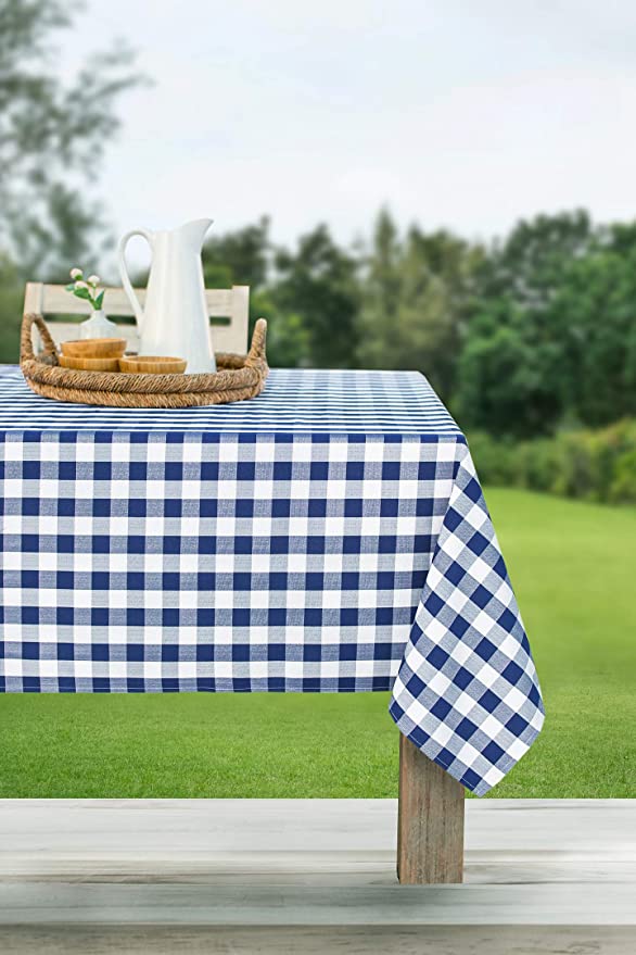 Benson Mills Indoor Outdoor Spillproof Tablecloth for Spring/Summer/Party/Picnic (Blue Buffalo Check, 70" Round)