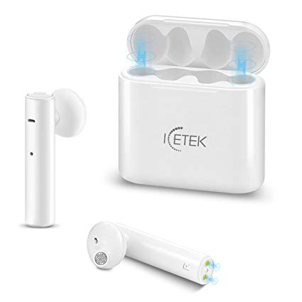 True Wireless Earbuds 2.0 ICEtek Second Generation Bluetooth in-Ear Headphones & Charging Case for iPhone iPad Android Phones Devices White Sweat Proof for Sports (Second Generation)